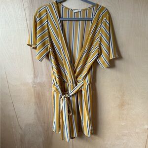 Striped Yellow and Blue Wrap Romper